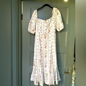 Reformation Surrey dress Women’s White Floral Midi Dress with Puff Sleeves